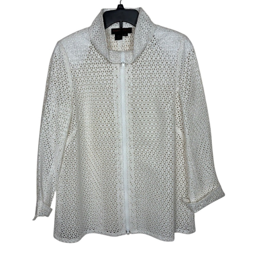 Nina Mclemore All Over Eyelet White Jacket‎ Size M Quiet Luxury Classic Iconic